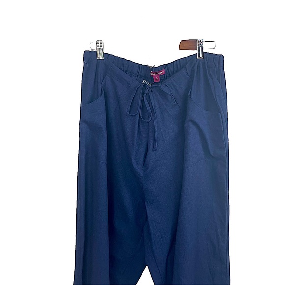New Jessica London Navy Blue Linen Blend Drawstring Pants Plus Size 22 Tall - Picture 8 of 15